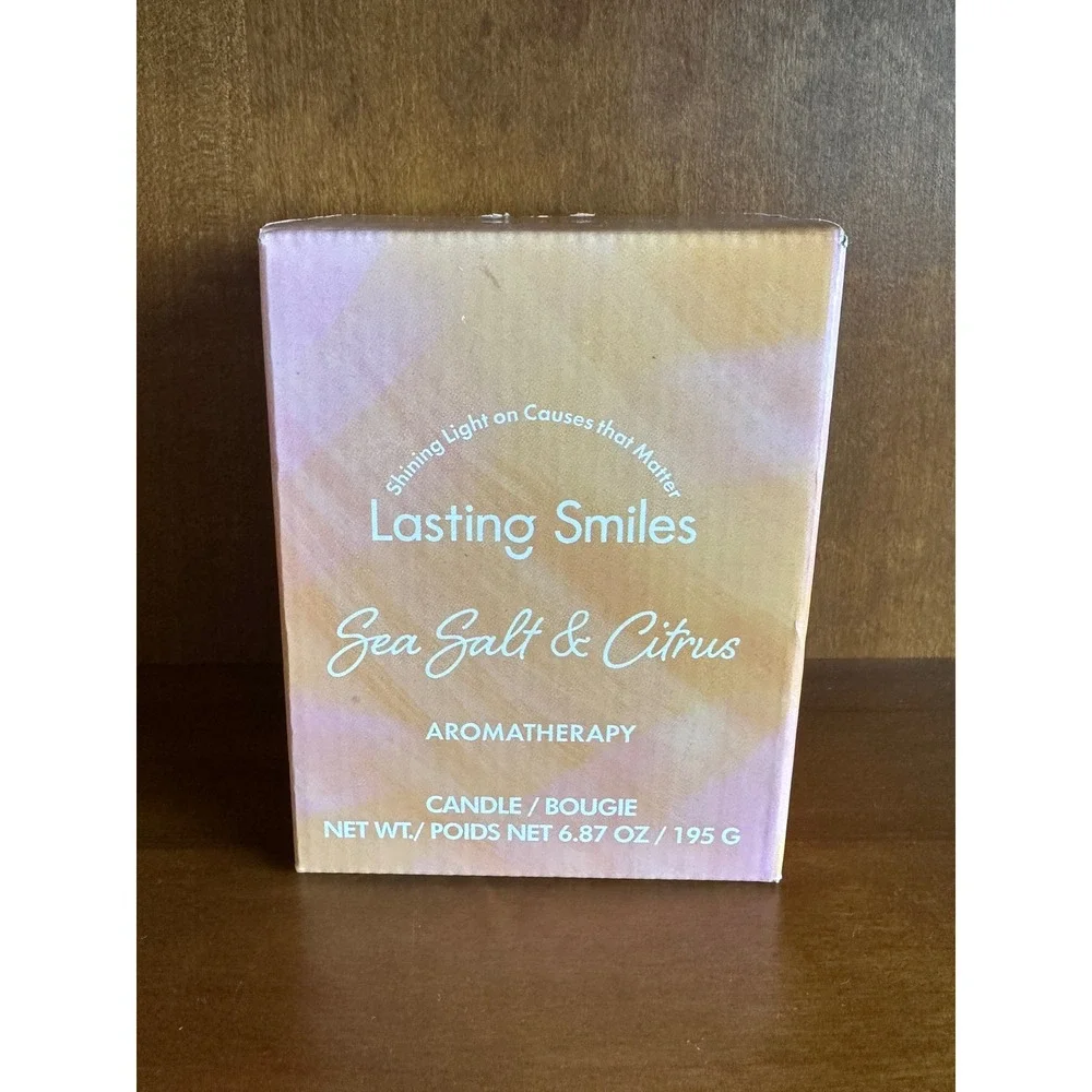 Lasting Smiles Sea Salt & Citrus Aromatherapy Candle 6.87 oz Glass Jar New Box